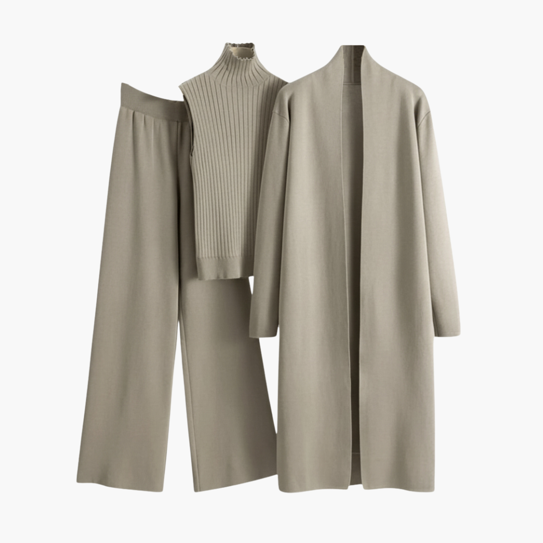 Ladies 3 Piece Sweater Set with Cardigan Tank and Jogger Pants - Olytrend