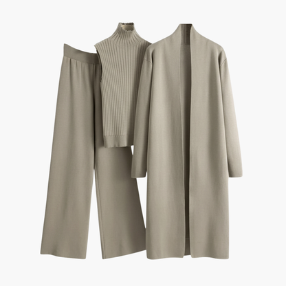 Ladies 3 Piece Sweater Set with Cardigan Tank and Jogger Pants - Olytrend