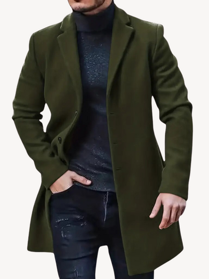 Classic Men's Mid Length Wool Trench Coat