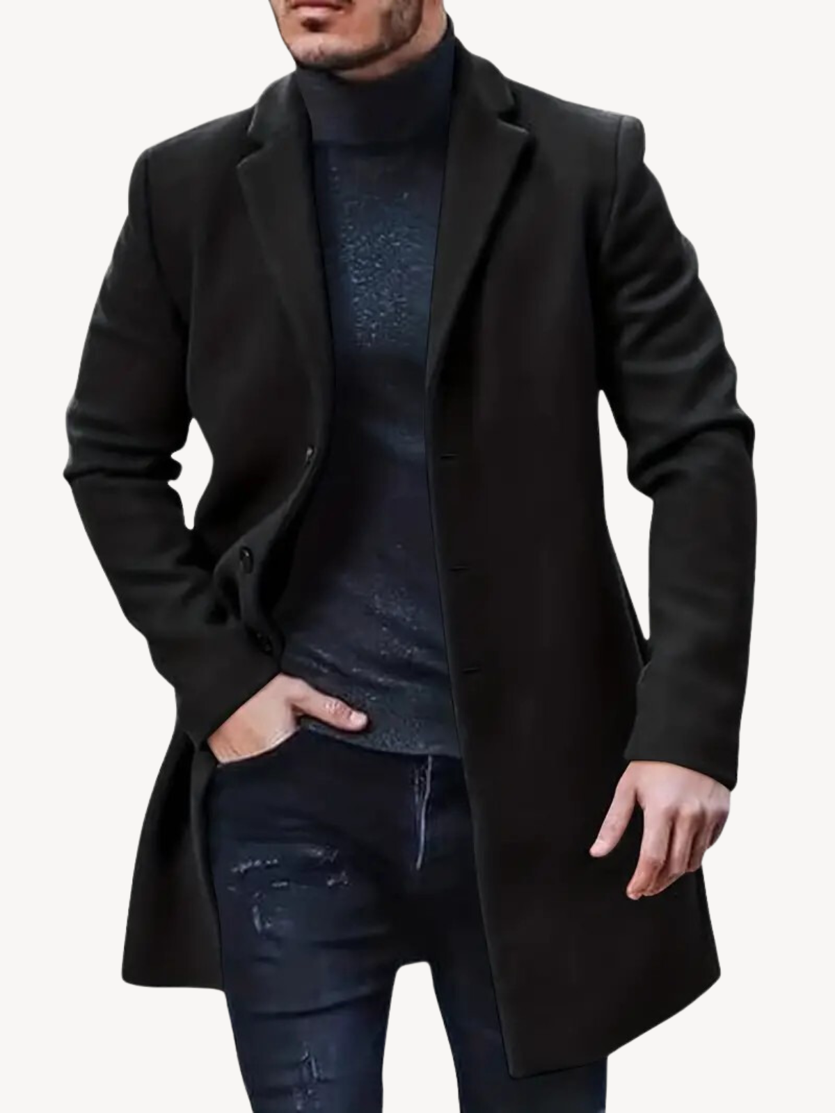 Classic Men's Mid Length Wool Trench Coat