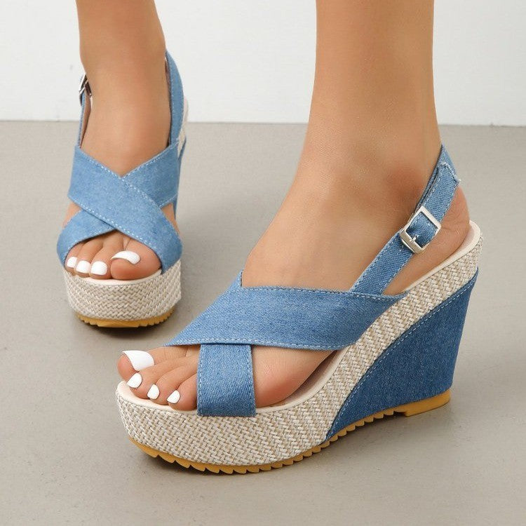 Fashionable Buckle Wedge Sandals for Women - Nocini