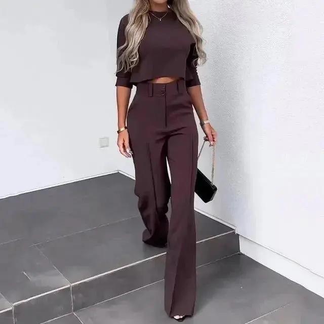Women's Casual Crop Top and Pants Set