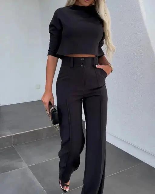 Women's Casual Crop Top and Pants Set - Nocini