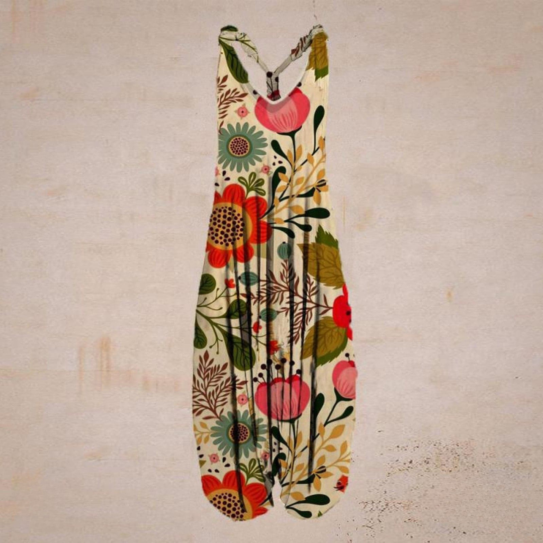 Relaxed Fit Womens Sleeveless Jumpsuit V Neck