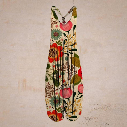 Relaxed Fit Womens Sleeveless Jumpsuit V Neck