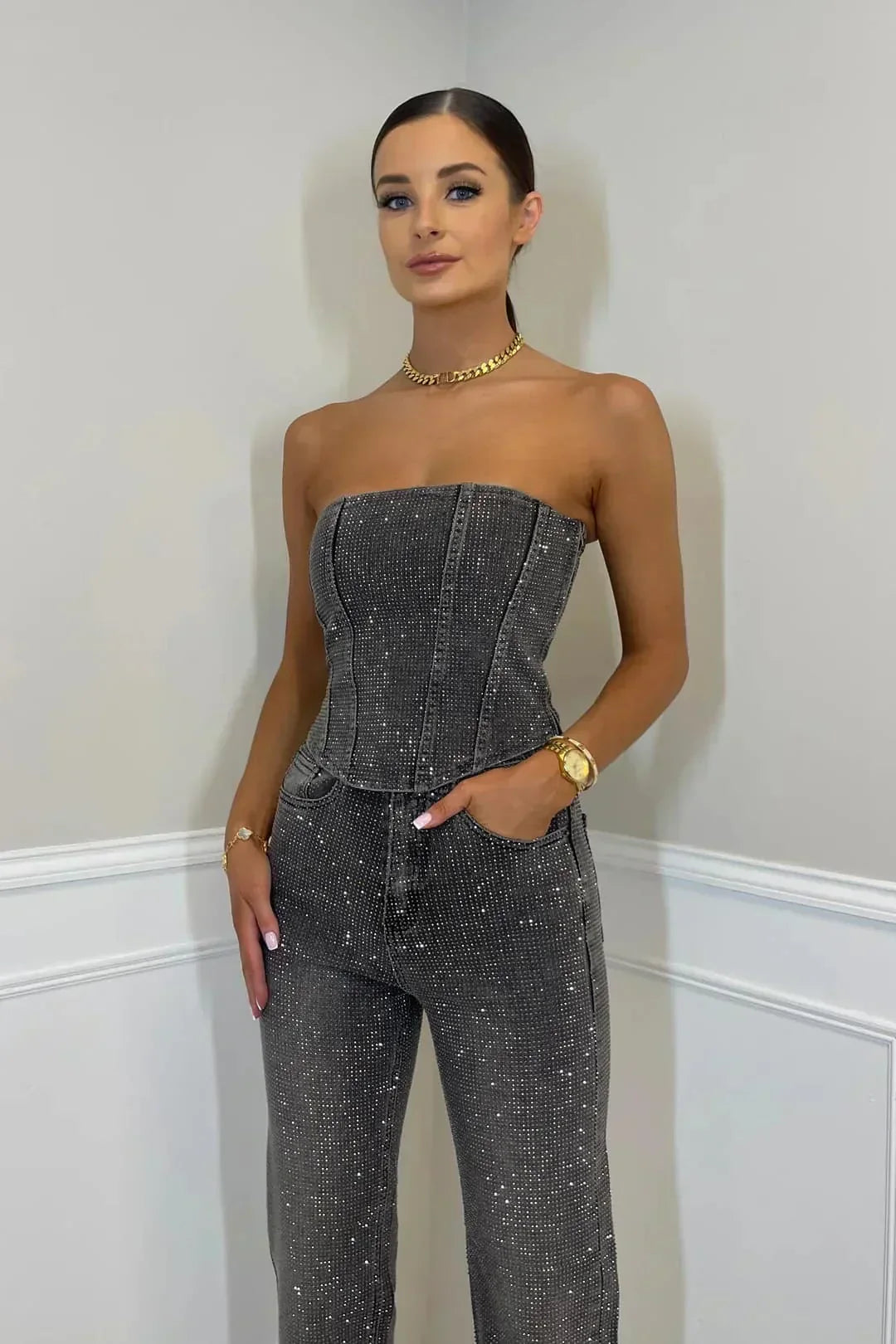 Women's Fashionable Strapless Jumpsuit