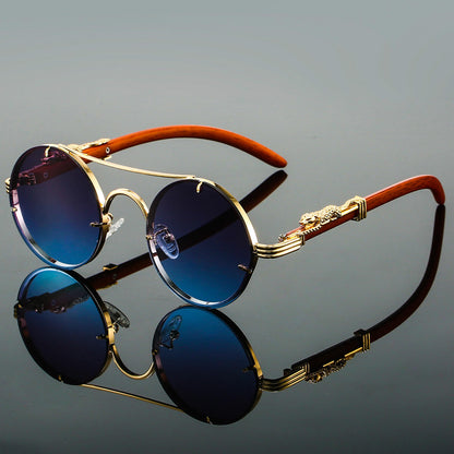 Classic Round Wooden Frame Sunglasses - Nocini