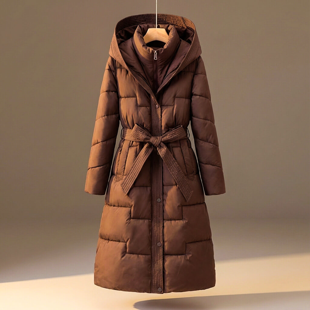 Warm Quilted Puffer Jacket with Belted Front