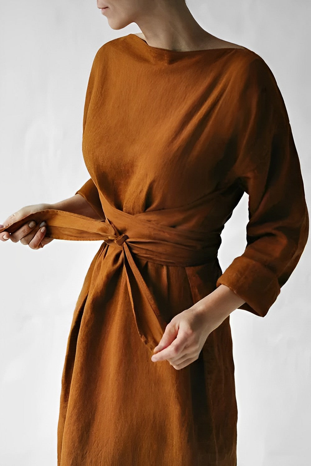 Elegant Long Dress with Ribbon Accent - Olytrend