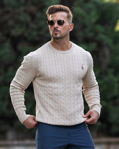 Classic Crew Neck Soft Cable Knit Sweater - Nocini