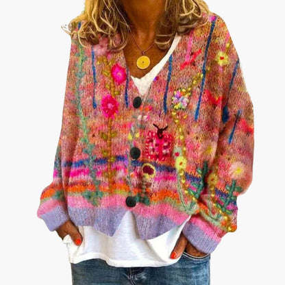 Ladies' Sweater with Colorful Knit Design