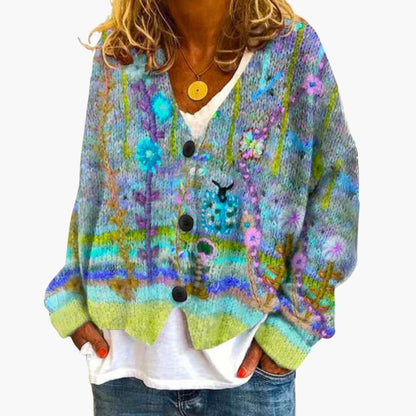 Ladies' Sweater with Colorful Knit Design