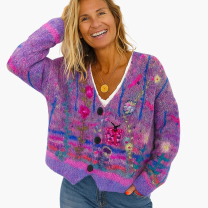 Ladies' Sweater with Colorful Knit Design