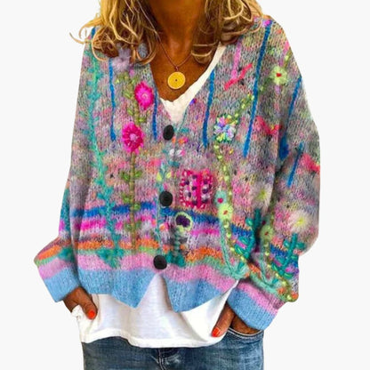 Ladies' Sweater with Colorful Knit Design