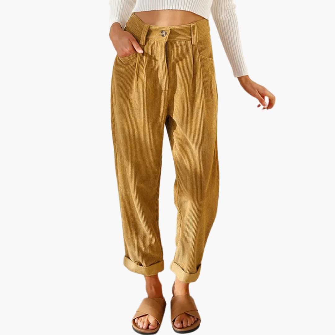 Comfortable Women's Corduroy Trousers with Elastic Waist - Olytrend