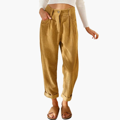 Comfortable Women's Corduroy Trousers with Elastic Waist - Olytrend