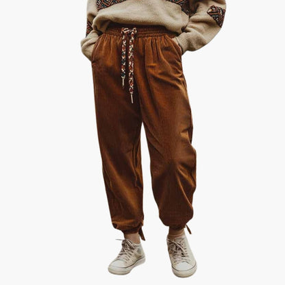 Classic Women's Corduroy Trousers with Elastic Waist - Olytrend