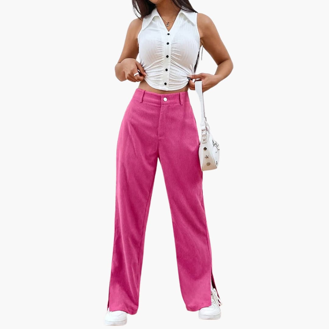 Comfortable Women's Wide Leg Corduroy Pants - Olytrend
