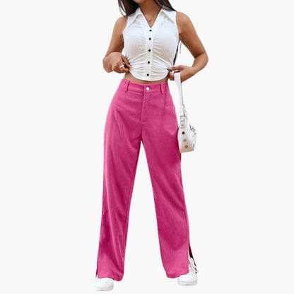 Comfortable Women's Wide Leg Corduroy Pants - Olytrend