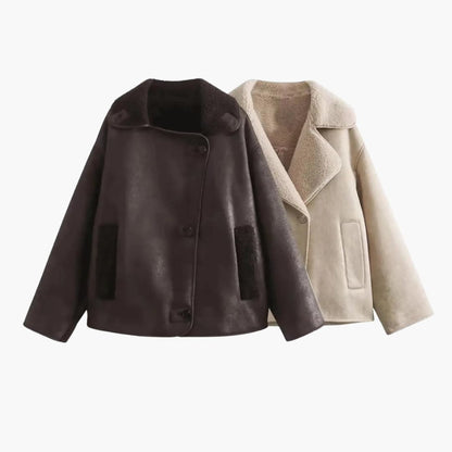 Soft Women's Coat with Pockets and Classic Collar