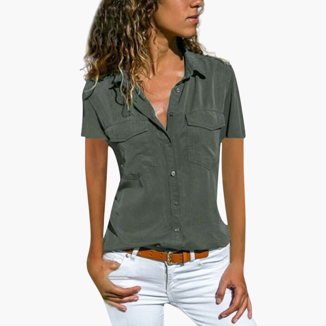 Women's Casual Short Sleeve Button Front Top