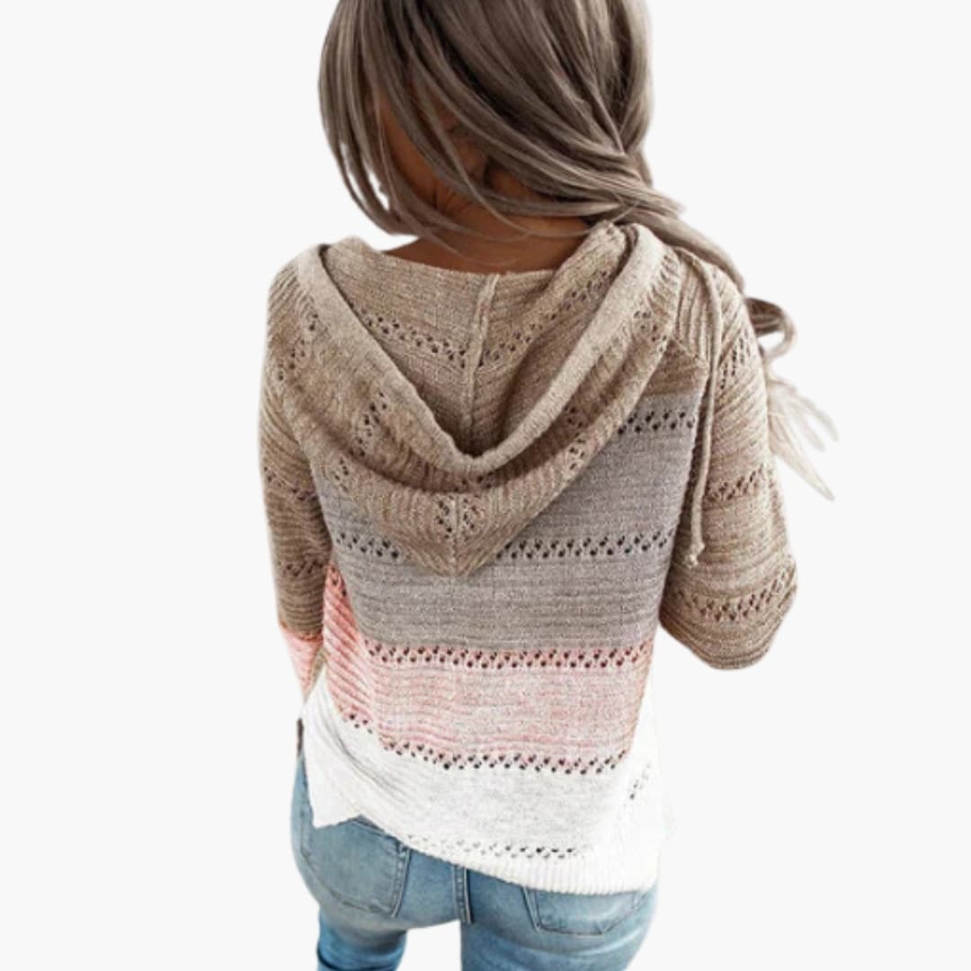 Ladies' Striped Crew Neck Long Sleeve Sweater