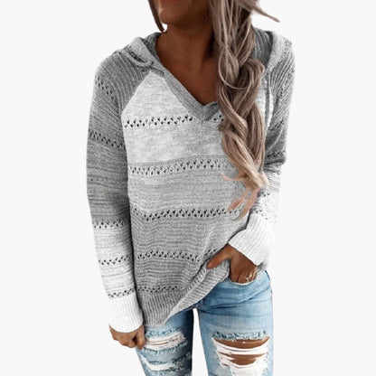 Ladies' Striped Crew Neck Long Sleeve Sweater
