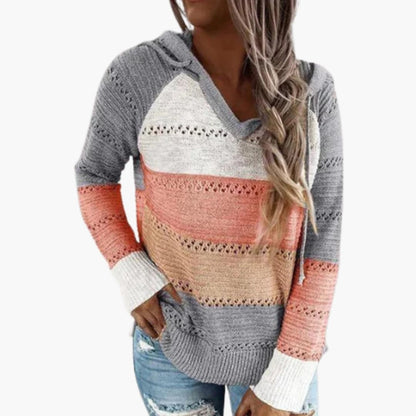 Ladies' Striped Crew Neck Long Sleeve Sweater
