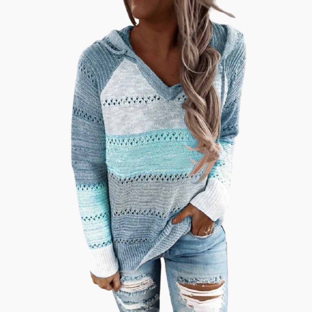 Ladies' Striped Crew Neck Long Sleeve Sweater