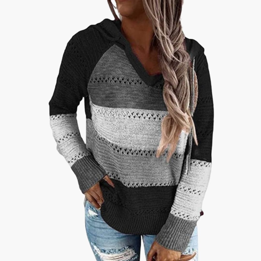 Ladies' Striped Crew Neck Long Sleeve Sweater
