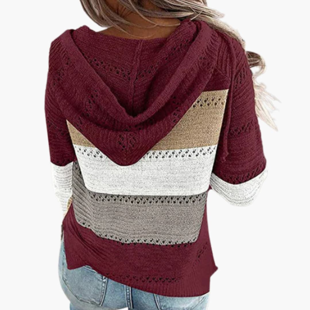 Ladies' Striped Crew Neck Long Sleeve Sweater