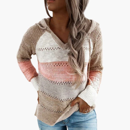 Ladies' Striped Crew Neck Long Sleeve Sweater - Olytrend