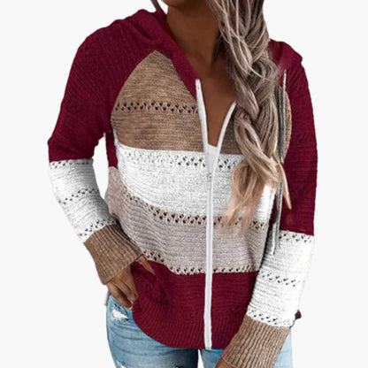 Ladies' Striped Crew Neck Long Sleeve Sweater