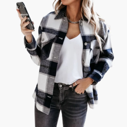 Ladies Plaid Button Down Jacket - Olytrend