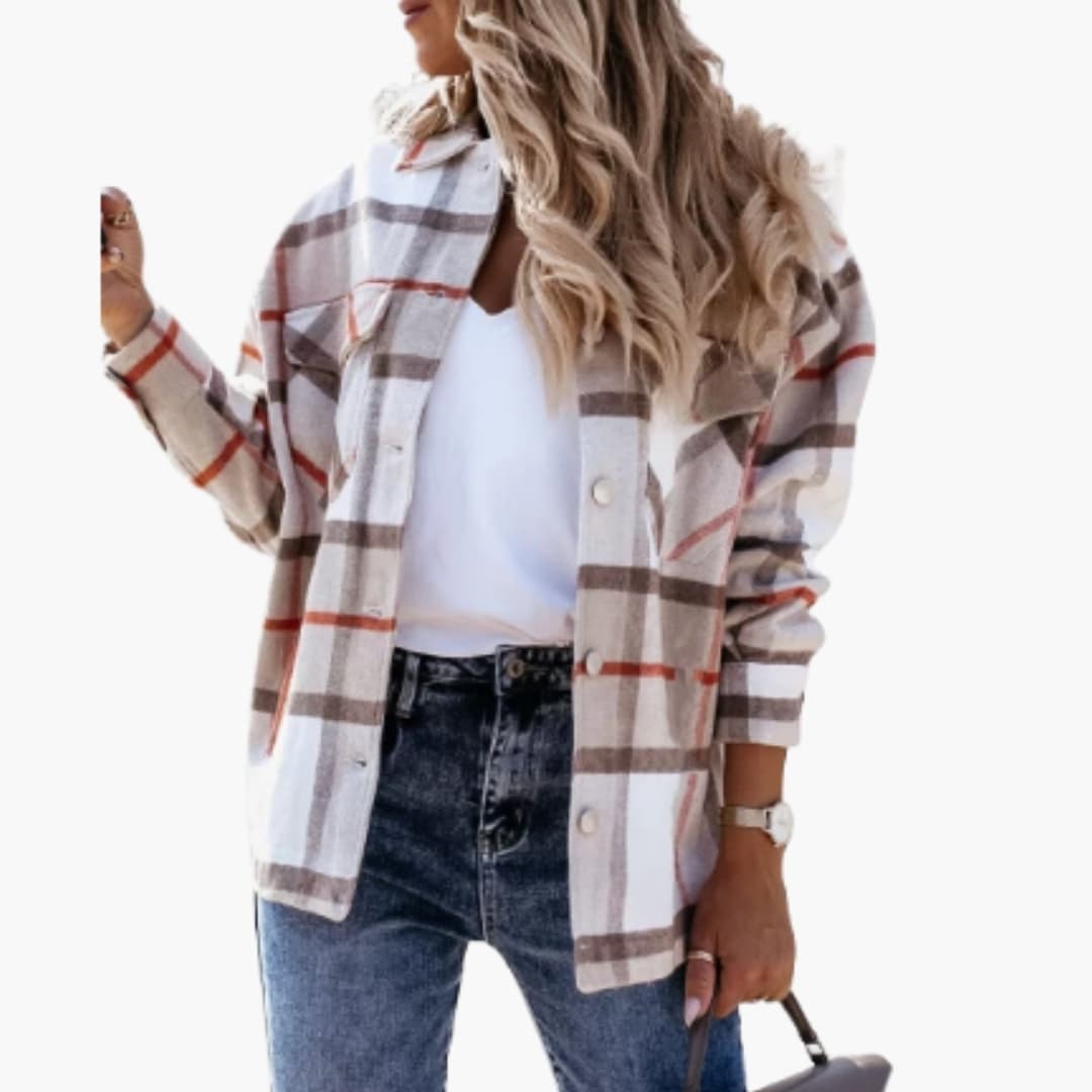 Ladies Plaid Button Down Jacket