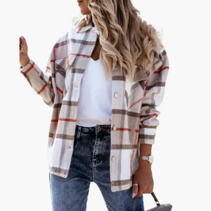 Ladies Plaid Button Down Jacket