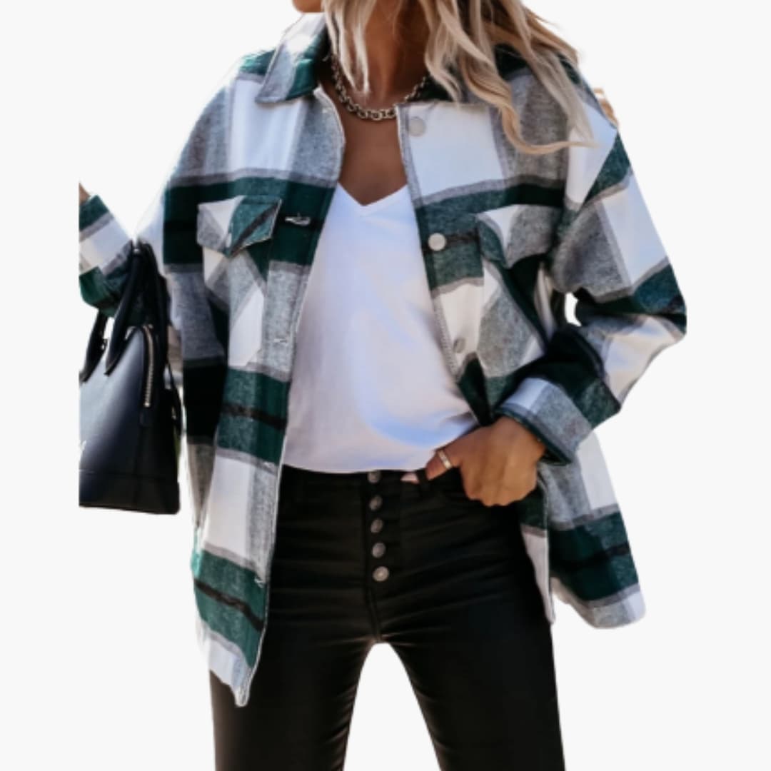 Ladies Plaid Button Down Jacket