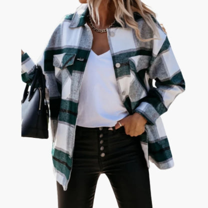 Ladies Plaid Button Down Jacket