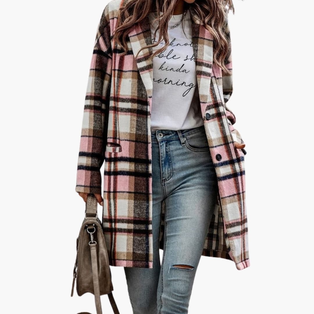 Classic Plaid Coat for Women with Button Front