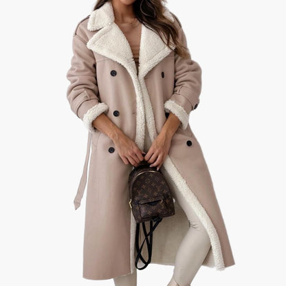 Classic Ladies Trench Coat with Faux Fur Trim