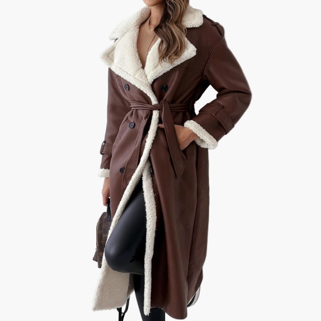 Classic Ladies Trench Coat with Faux Fur Trim