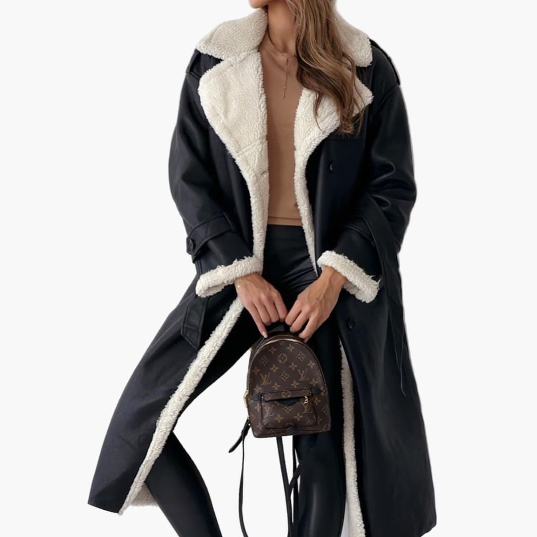 Classic Ladies Trench Coat with Faux Fur Trim