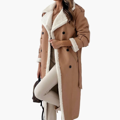 Ladies' Winter Overcoat with Faux Fur and Classic Collar