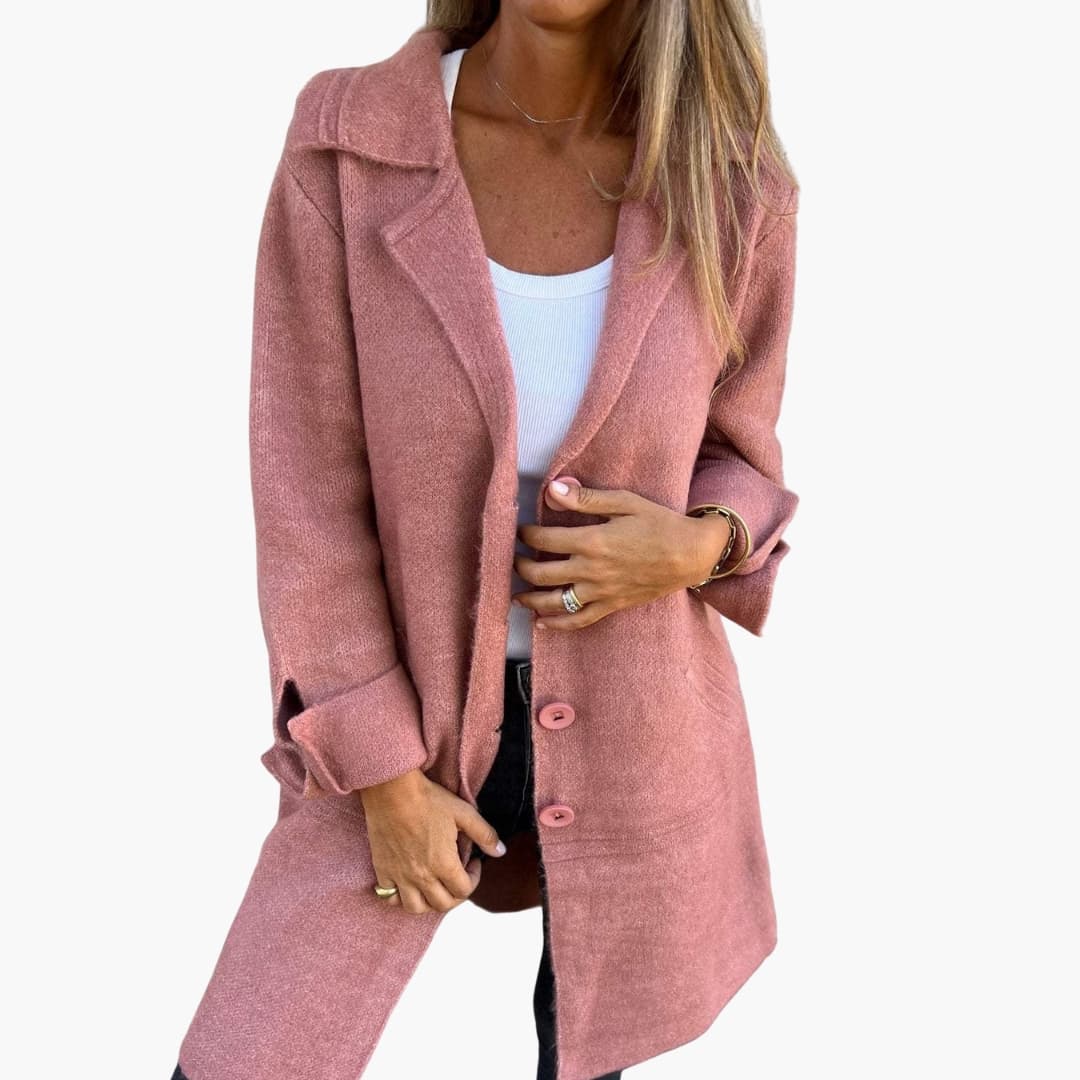 Ladies Classic Coat with Buttons and Pocket Detail - Olytrend