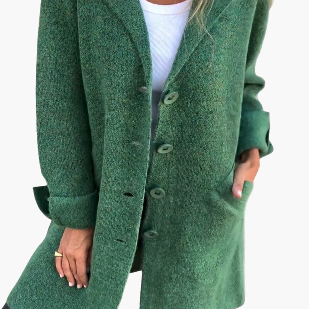 Ladies Classic Coat with Buttons and Pocket Detail