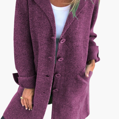 Ladies Classic Coat with Buttons and Pocket Detail