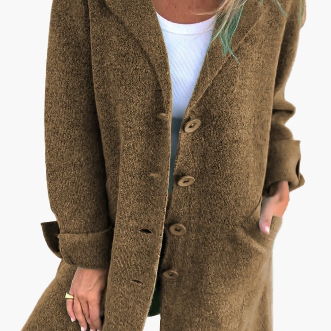 Ladies Classic Coat with Buttons and Pocket Detail