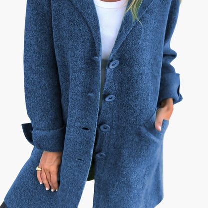 Ladies Classic Coat with Buttons and Pocket Detail