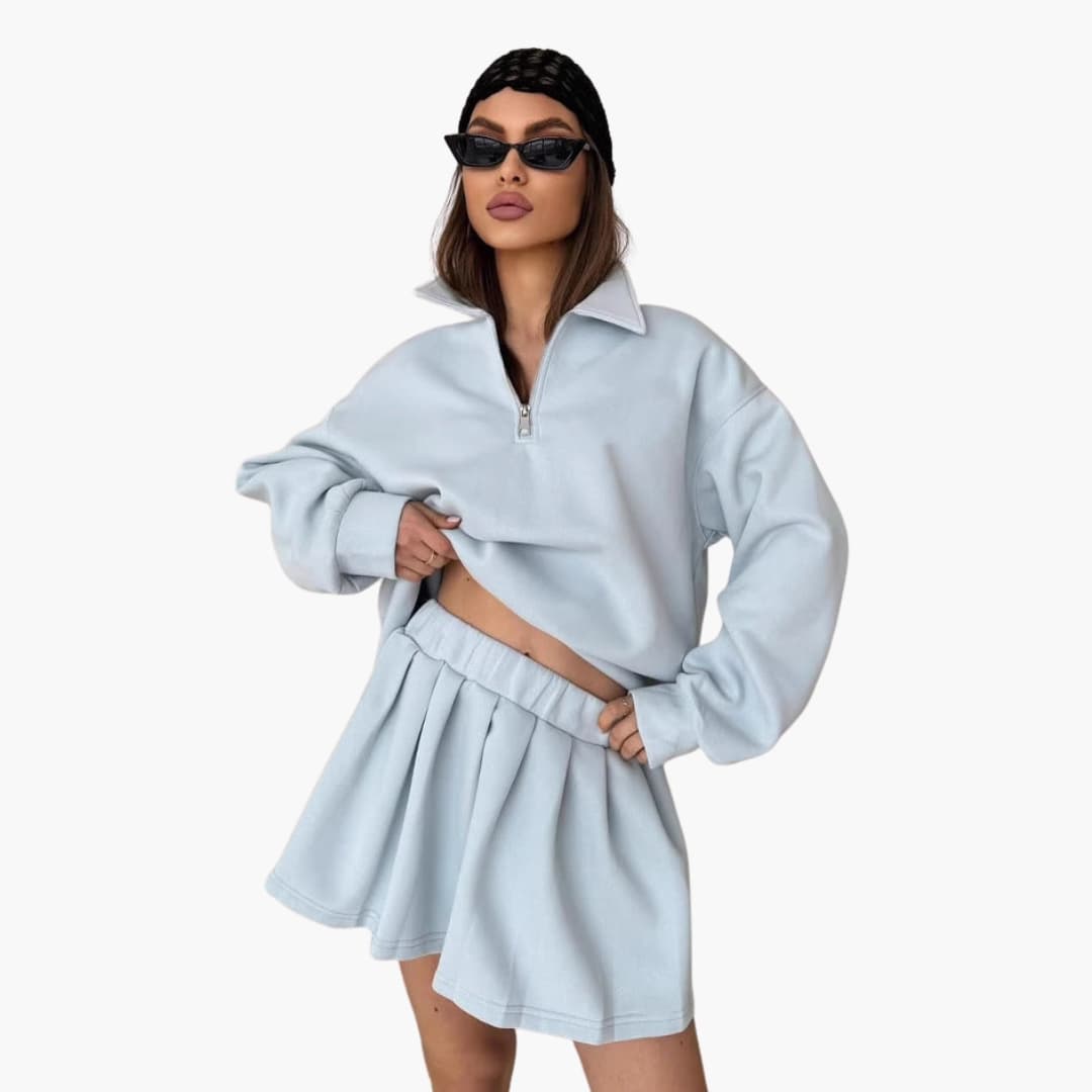 Ladies' Half-Zip Sweater with Flared Skirt
