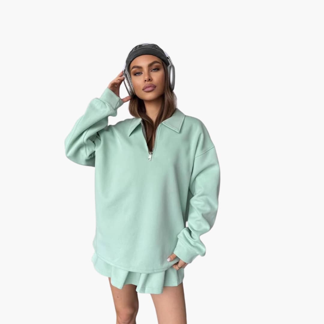 Ladies' Half-Zip Sweater with Flared Skirt